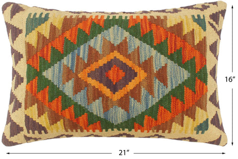 handmade Tribal Rust Blue Hand-Woven RECTANGLE 100% WOOL Pillow