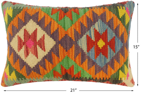 handmade Tribal Rust Blue Hand-Woven RECTANGLE 100% WOOL Pillow
