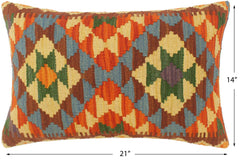 handmade Tribal Rust Blue Hand-Woven RECTANGLE 100% WOOL Pillow