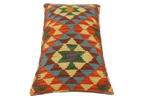 handmade Tribal Rust Blue Hand-Woven RECTANGLE 100% WOOL Pillow