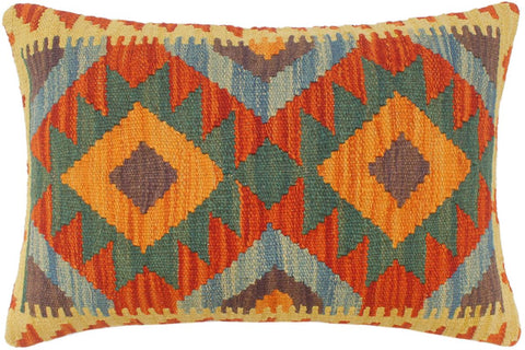 handmade Tribal Rust Blue Hand-Woven RECTANGLE 100% WOOL Pillow
