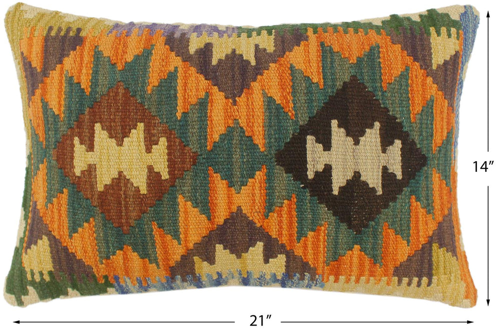 handmade Tribal Rust Blue Hand-Woven RECTANGLE 100% WOOL Pillow