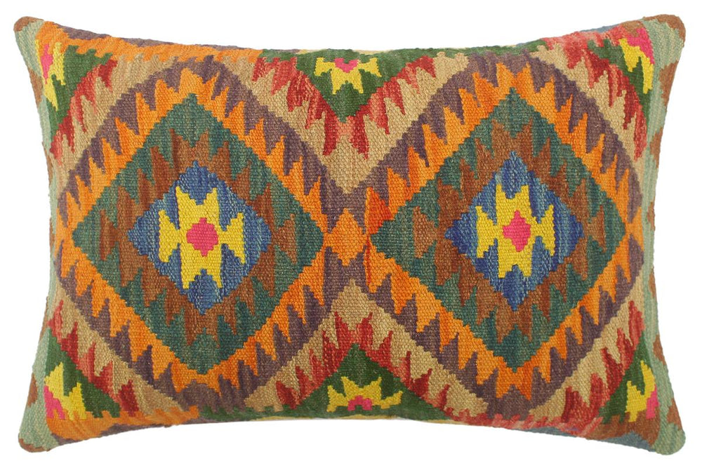 handmade Tribal Rust Blue Hand-Woven RECTANGLE 100% WOOL Pillow