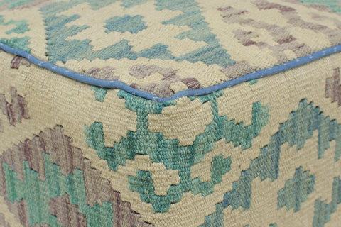 handmade Traditional Ottoman Beige Blue Hand-made SQUARE handmade ottoman pouf