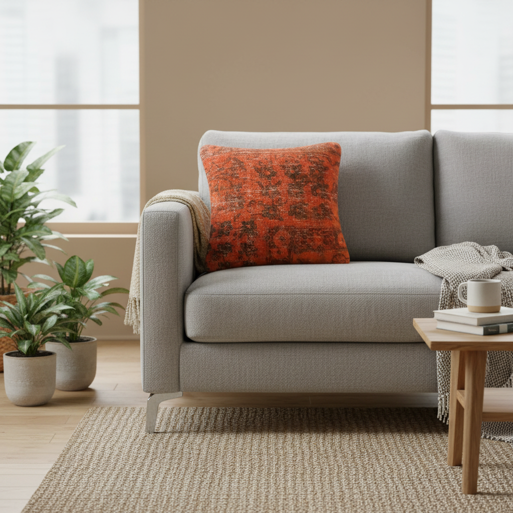 Shabby Chic Caruana Vintage Distressed Handmade Rug Pillow