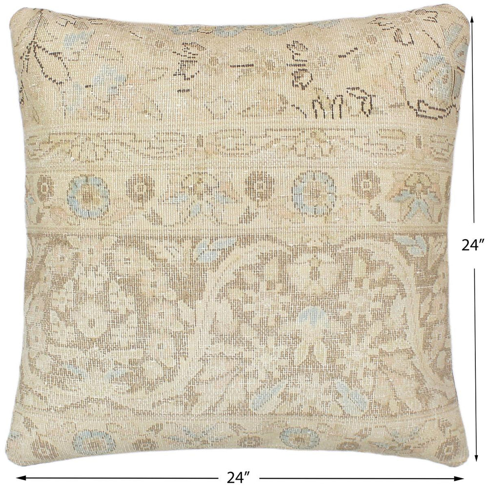 handmade Vintage Pillow Tan Blue Hand-Woven SQUARE 100% WOOL Vintage Pillow