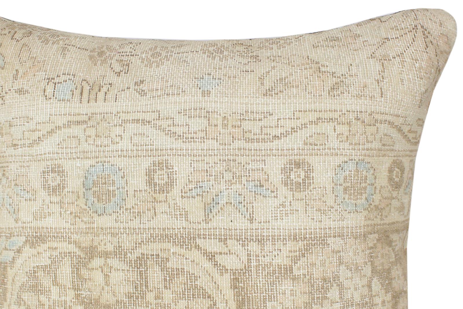 handmade Vintage Pillow Tan Blue Hand-Woven SQUARE 100% WOOL Vintage Pillow