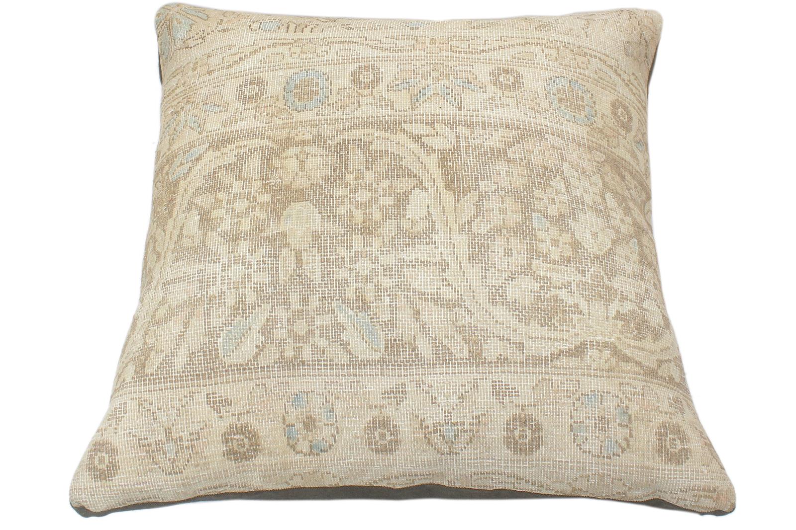 handmade Vintage Pillow Tan Blue Hand-Woven SQUARE 100% WOOL Vintage Pillow