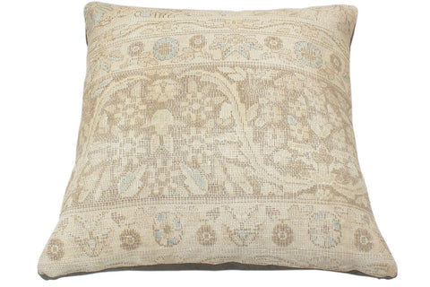 handmade Vintage Pillow Tan Blue Hand-Woven SQUARE 100% WOOL Vintage Pillow