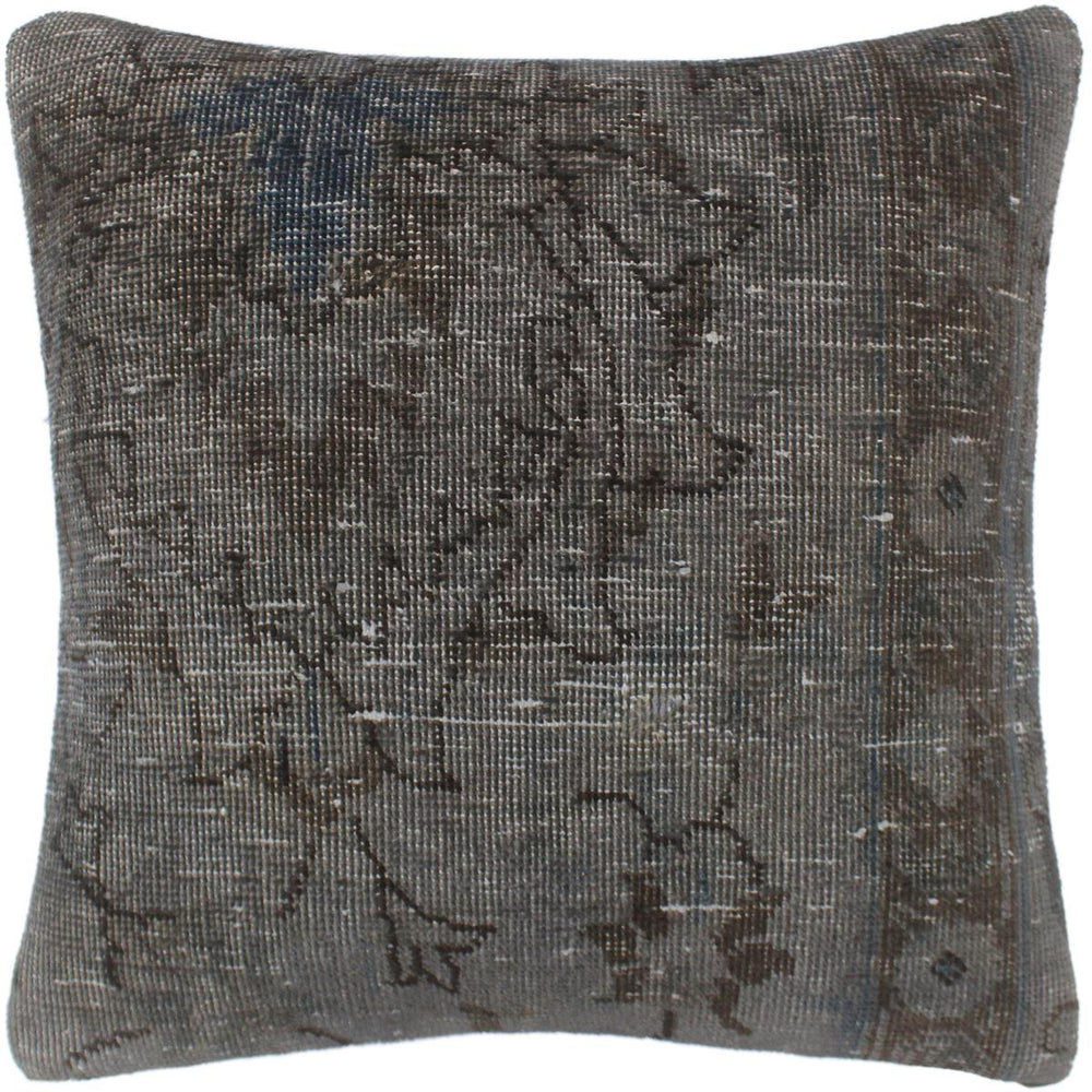 handmade Vintage Pillow Gray Blue Hand-Woven SQUARE 100% WOOL Vintage Pillow