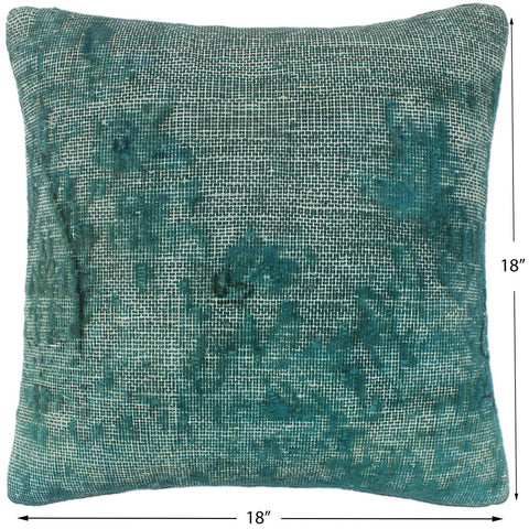 handmade Vintage Pillow Green Blue Hand-Woven SQUARE 100% WOOL Vintage Pillow