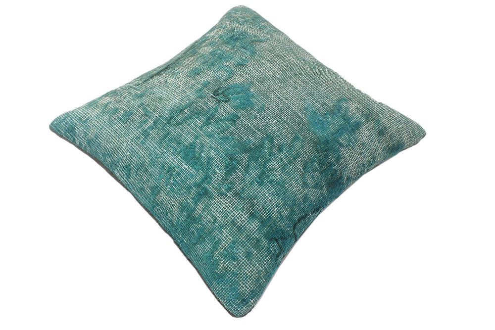 handmade Vintage Pillow Green Blue Hand-Woven SQUARE 100% WOOL Vintage Pillow