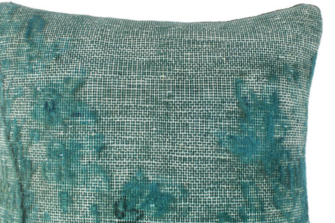 handmade Vintage Pillow Green Blue Hand-Woven SQUARE 100% WOOL Vintage Pillow