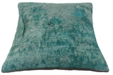 handmade Vintage Pillow Green Blue Hand-Woven SQUARE 100% WOOL Vintage Pillow