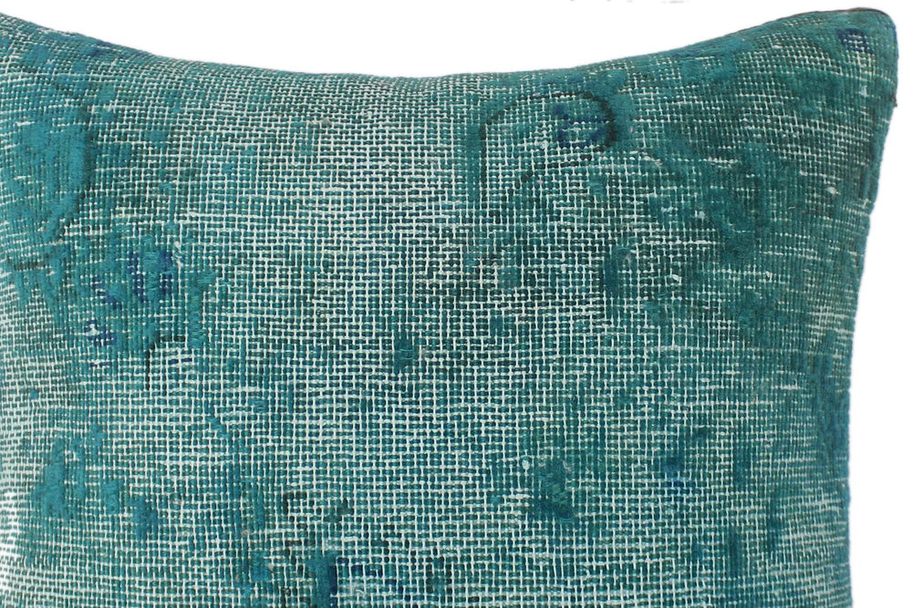 handmade Vintage Pillow Green Blue Hand-Woven SQUARE 100% WOOL Vintage Pillow