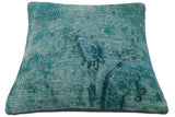 handmade Vintage Pillow Green Blue Hand-Woven SQUARE 100% WOOL Vintage Pillow