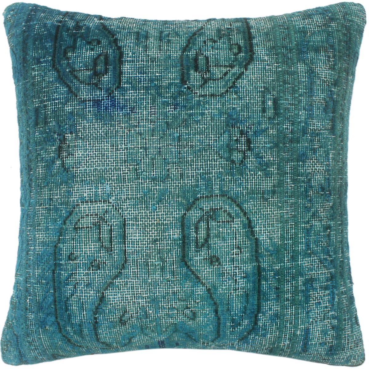 handmade Vintage Pillow Green Blue Hand-Woven SQUARE 100% WOOL Vintage Pillow