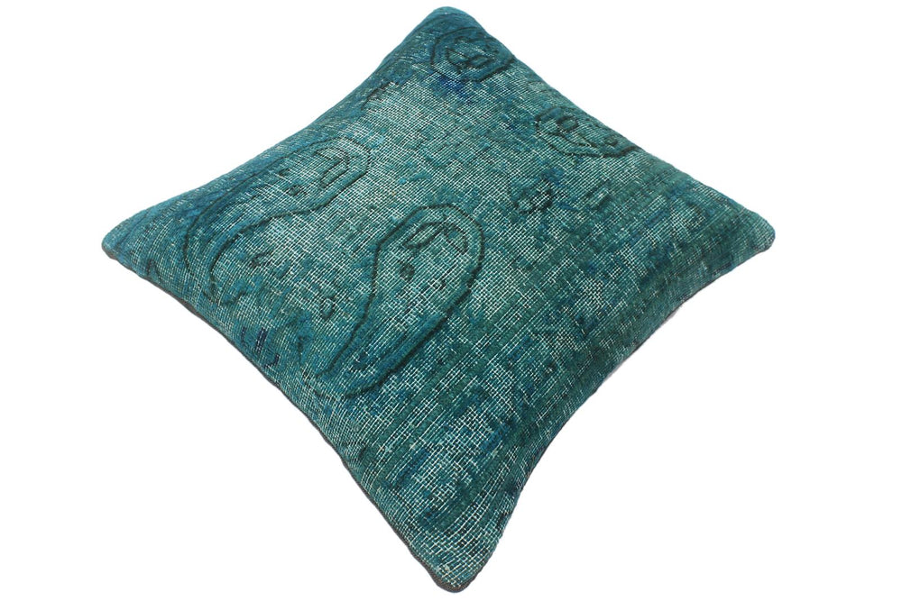 handmade Vintage Pillow Green Blue Hand-Woven SQUARE 100% WOOL Vintage Pillow
