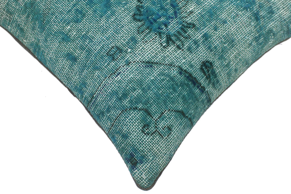 handmade Vintage Pillow Green Blue Hand-Woven SQUARE 100% WOOL Vintage Pillow