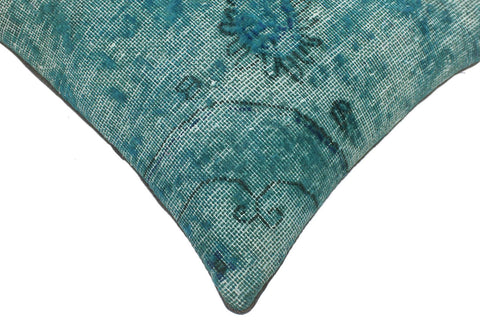 handmade Vintage Pillow Green Blue Hand-Woven SQUARE 100% WOOL Vintage Pillow