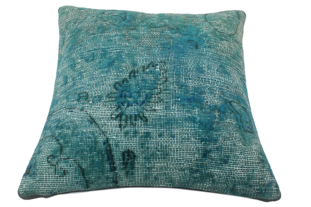 handmade Vintage Pillow Green Blue Hand-Woven SQUARE 100% WOOL Vintage Pillow