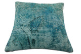 handmade Vintage Pillow Green Blue Hand-Woven SQUARE 100% WOOL Vintage Pillow