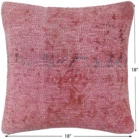 handmade Vintage Pillow Pink Blue Hand-Woven SQUARE 100% WOOL Vintage Pillow