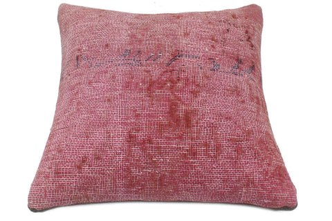 handmade Vintage Pillow Pink Blue Hand-Woven SQUARE 100% WOOL Vintage Pillow