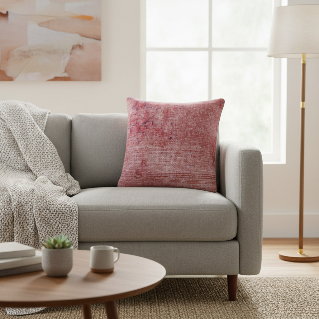 Contemporary Curry Vintage Distressed Handmade Rug Pillow