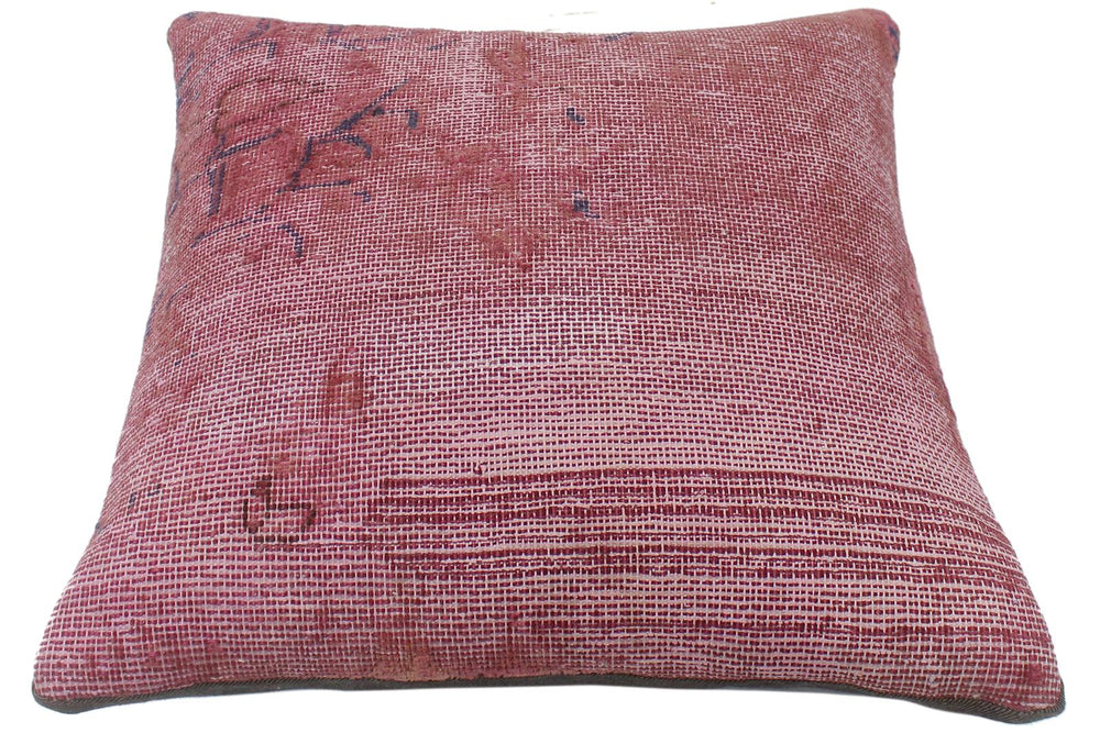 handmade Vintage Pillow Pink Blue Hand-Woven SQUARE 100% WOOL Vintage Pillow