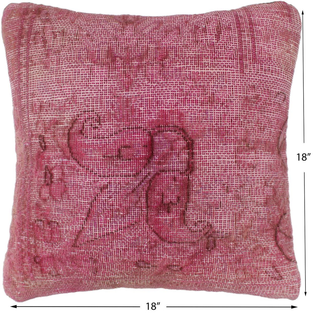 handmade Vintage Pillow Pink Brown Hand-Woven SQUARE 100% WOOL Vintage Pillow