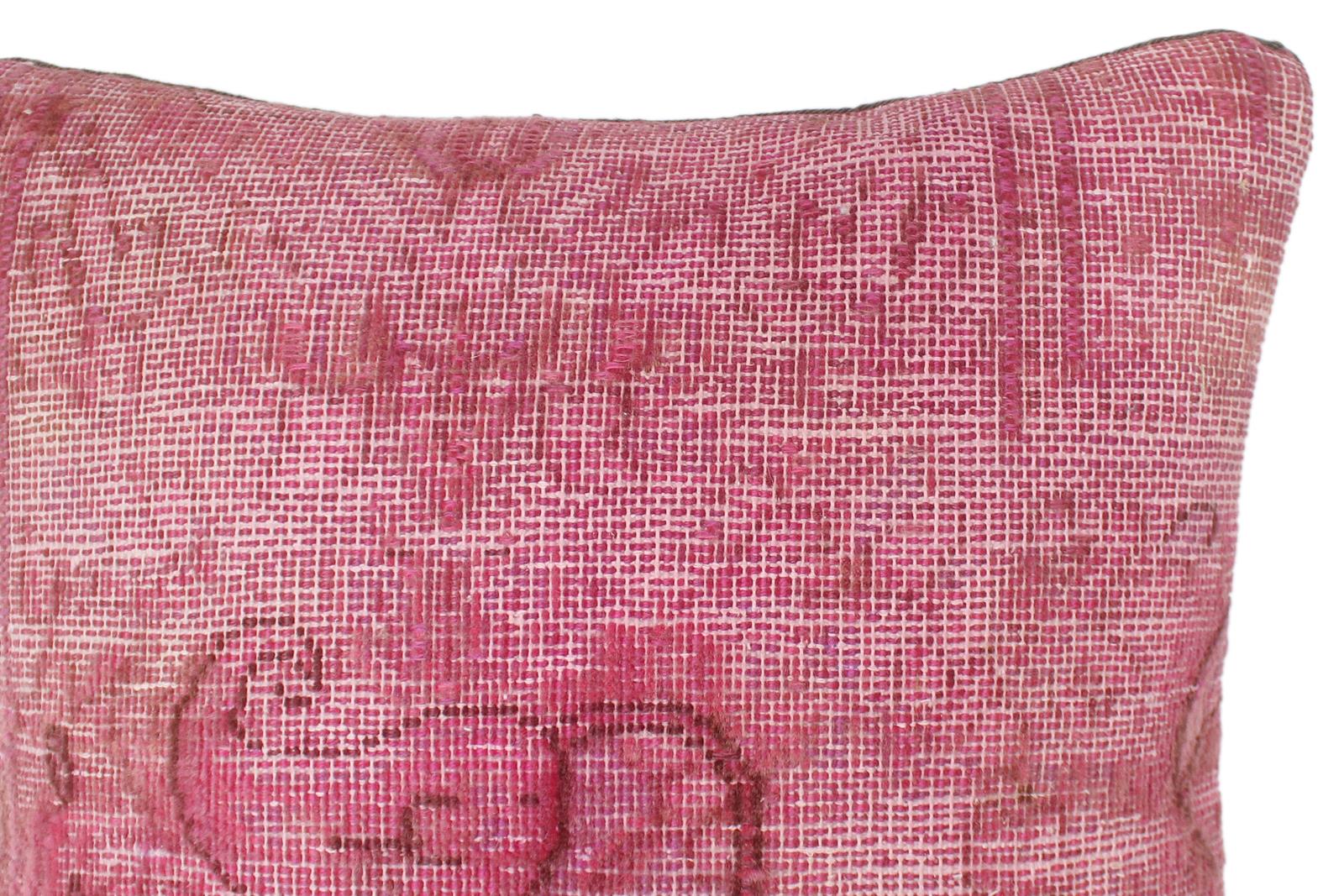 handmade Vintage Pillow Pink Brown Hand-Woven SQUARE 100% WOOL Vintage Pillow