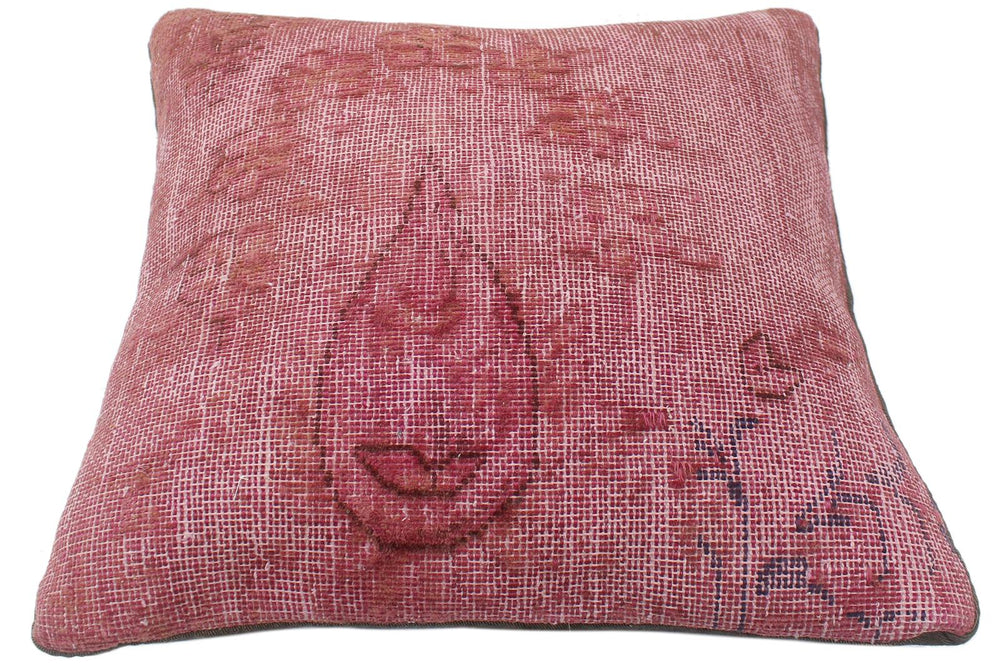 handmade Vintage Pillow Pink Blue Hand-Woven SQUARE 100% WOOL Vintage Pillow