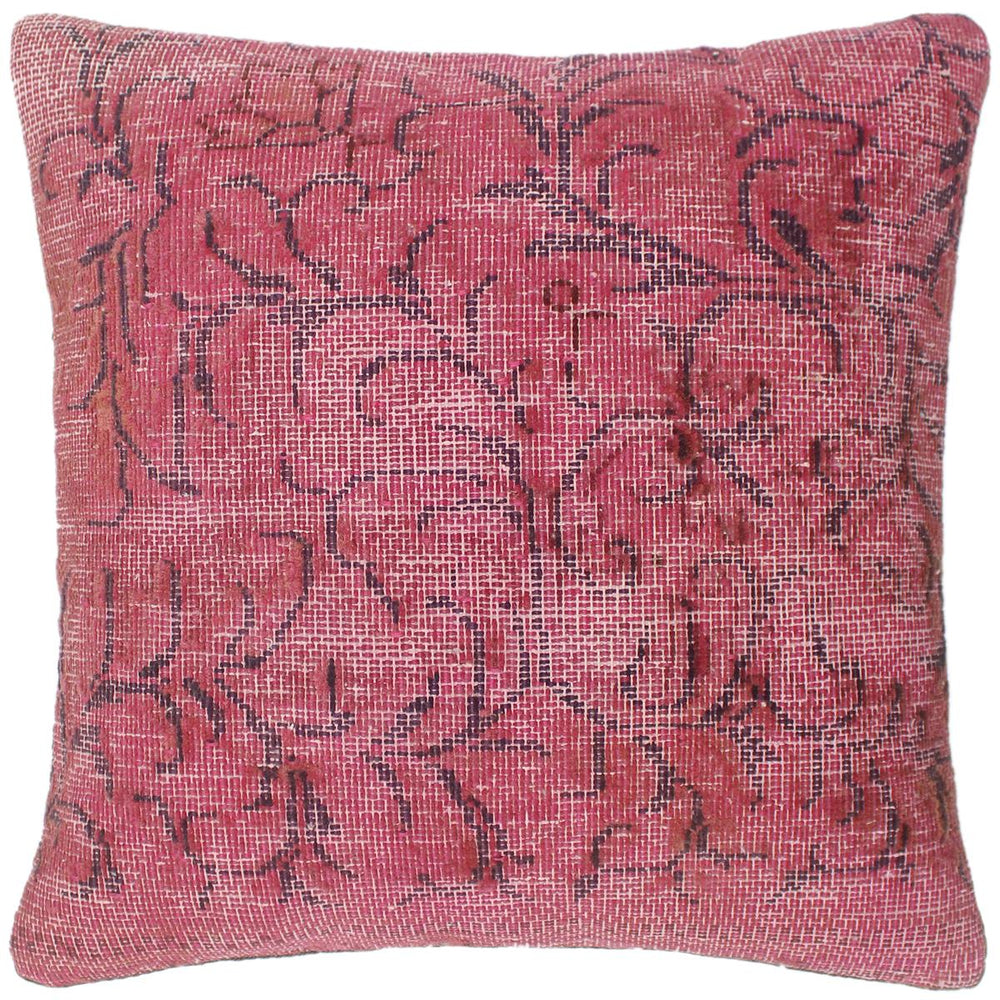 handmade Vintage Pillow Pink Blue Hand-Woven SQUARE 100% WOOL Vintage Pillow