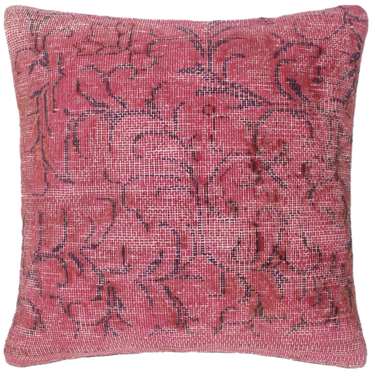 handmade Vintage Pillow Pink Blue Hand-Woven SQUARE 100% WOOL Vintage Pillow