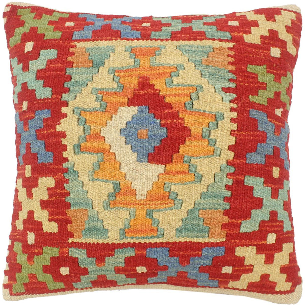 handmade Tribal Turkish Antique Rust Blue Hand-Woven SQUARE 100% WOOL pillow
