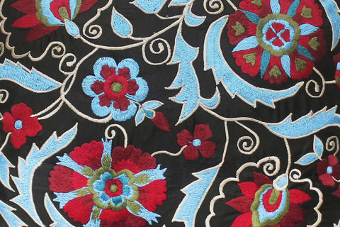 handmade Pillow Black Red Handmade square embroided silk pillow