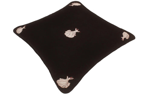 handmade  Pillow Black Maroon Hand-Woven SQUARE VELVET EMBR pillow