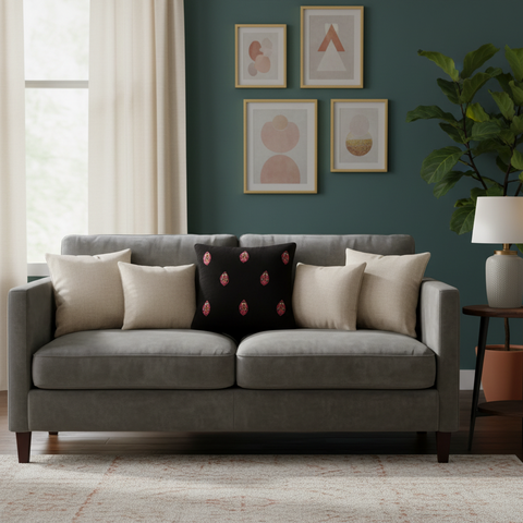 Boho Chic Flint Hand Embroidered Italian Velvet Pillow