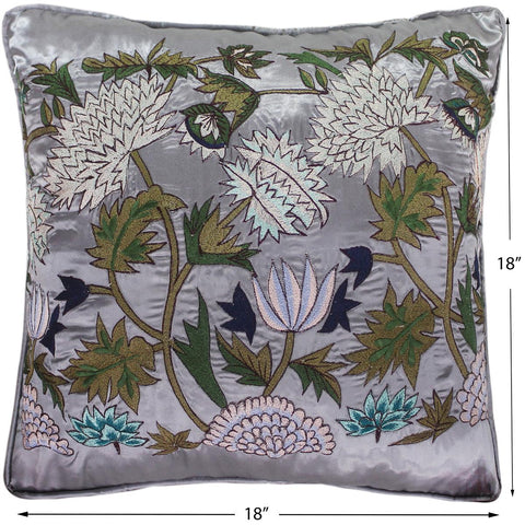 handmade Pillow Gray Blue Handmade square embroided silk pillow