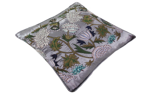 handmade Pillow Gray Blue Handmade square embroided silk pillow