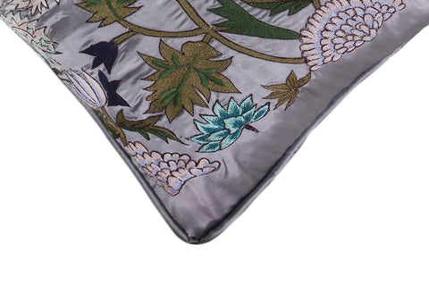 handmade Pillow Gray Blue Handmade square embroided silk pillow