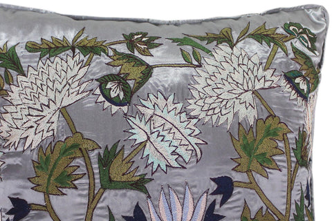 handmade Pillow Gray Blue Handmade square embroided silk pillow