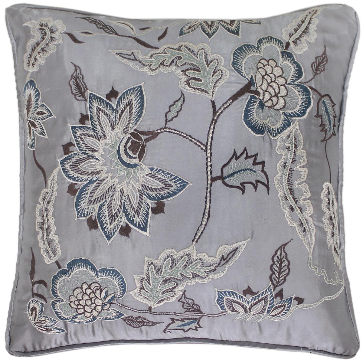 handmade Pillow Gray Blue Handmade square embroided silk pillow
