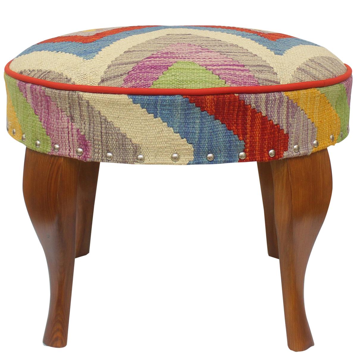 handmade Modern Victorianot Rust Blue Hand-made ROUND Vegetable dyed wool and wood  23'' x 23'' x 18''