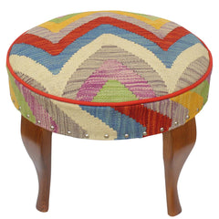 handmade Modern Victorianot Rust Blue Hand-made ROUND Vegetable dyed wool and wood  23'' x 23'' x 18''