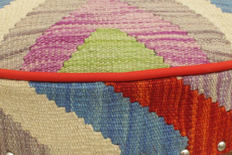 handmade Modern Victorianot Rust Blue Hand-made ROUND Vegetable dyed wool and wood  23 x 23 x 18