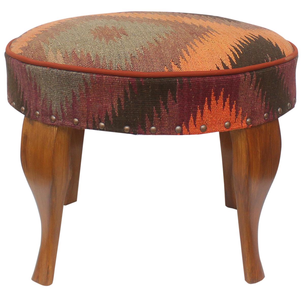 handmade Traditional Victorianot Orange Gray Hand-made ROUND Vegetable dyed wool and wood  23'' x 23'' x 18''