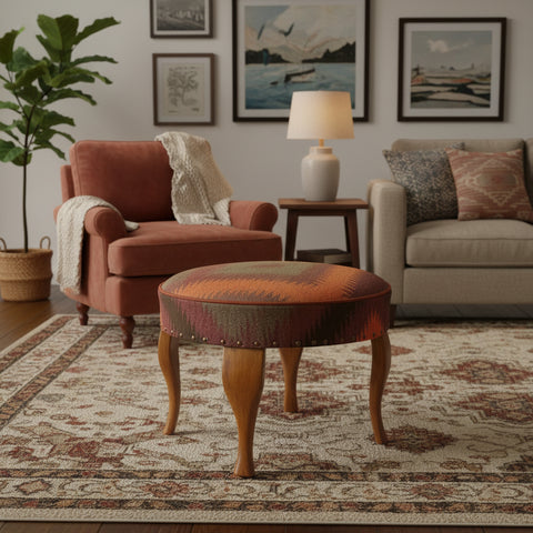 handmade Traditional Victorianot Orange Gray Hand-made ROUND Vegetable dyed wool and wood  