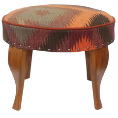 handmade Traditional Victorianot Orange Gray Hand-made ROUND Vegetable dyed wool and wood  23'' x 23'' x 18''